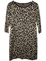 Ann‎ Taylor Leopard Print Wool Blend Knit Sheath Dress Tan Black Medium 485427 Photo 0