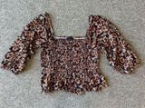 American Eagle Outfitters Brown Floral Smocked Festival‎ Peasant Crop Top Size M Photo 0