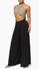 JLUXLABEL Black Double-Lined Pleated Wide Leg Palazzo Pants High Waist - Size S Photo 0