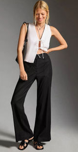 Anthropologie Maeve The Naomi Wide Leg Pants Black High Rise NWT Size 8 Photo 0