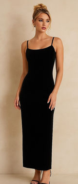 VTG City Triangles Black Velvet Maxi Empire Dress‎ Whimsigoth Grunge Small Photo 0