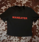 Maneater Graphic Crop Top Black Red Text Short Sleeve Crew Neck Tee Medium Photo 0