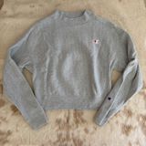 Champion Reverse Weave Mock Neck Cropped Sweatshirt Gray Women Small Photo 0