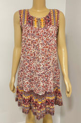 Lucky Brand Womens Bohemian Tiered Floral Print Keyhole Mini Dress Red Mustard M Photo 0