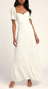 Lulus Tailor Made For You Maxi Dress Womens Large White Jacquard Sweetheart Neck Photo 0