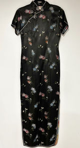 Vintage High Class Garments Black Satin Floral Brocade Cheongsam Qipao Dress 34 Photo 0