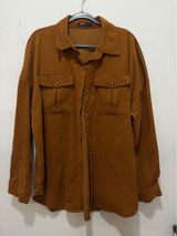 SHEIN Womens XL Corduroy Button Down Shirt Brown Oversized Shacket Long Sleeve Photo 0