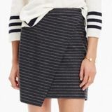 MADEWELL Wool Gray Striped Mini Skirt Academia Collegiate Faux Wrap Size 4 Photo 0