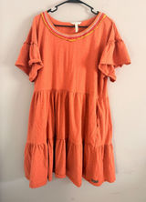 Matilda Jane Dress Womens XL Orange Tiered Babydoll Embroidered Ruffle Pocket Photo 0