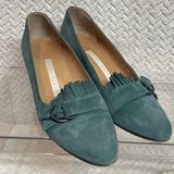 Vintage Perry‎ Ellis Womens 6.5 Classic Teal Suede Kitten Heel Preppy Loafers Photo 0