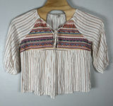 Savanna Jane Size Large Embroidered Boho Peasant Top Tie Festival Hippie Blouse‎ Photo 0
