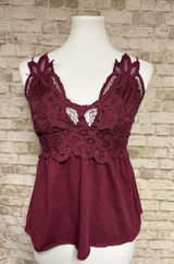 Vtg Rue 21‎ Babydoll Cami Tank Top Large Lace Y2K Boho Fairy Grunge Red Photo 0