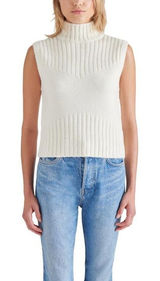 Steve‎ Madden Womens Cream Ribbed High Neck Sleeveless Sweater Vest BO306681 S Photo 0