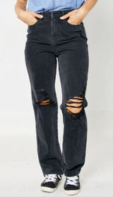 Judy Blue High Waisted Distressed 90s Straight Jean 9/29 Women’s Black Photo 0