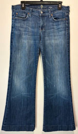 7 FAM Dojo White 7’s On Back Pockets Flare Dark Wash Jeans Size 29 Photo 0