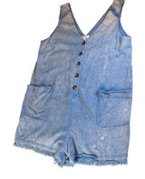 Umgee USA Blue Fringe Romper Women's L V-Neck Button Front Pockets Casual‎ Photo 0