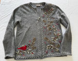 Croft & Barrow Ramie Silk Christmas‎ Sweater zip up cardigan Cardinal Floral Photo 0