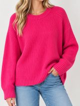 Zara Hot Pink Chunky Knit Oversized Crewneck Sweater Long Sleeve Pullover. Sz M Photo 0