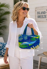 Guy Harvey Dolphin Sequin Tote Bag Blue Green Beach Resort Ocean Coral 14x10 Photo 0