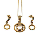 Double‎ Circle Pendant Necklace Drop Earrings Jewelry Set Gold Tone Rhinestone Photo 0