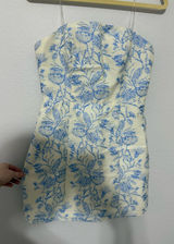 Strapless Blue Floral Dress Size M Photo 0