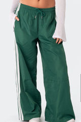 Edikted Fauna Nylon Track Pants Green Wide Leg Size Small EUC Photo 0