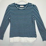 Tory Burch 100% Linen Stripe Minimalist Crew Neck Long‎ Sleeve Shirt Hem Medium Photo 0