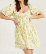 NWT Trixxi Yellow and White Lemon Tiered Puff Sleeve Mini Dress Photo 0