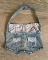 I.AM.GIA Halter Top Denim Corset Tommie Size S Blue Tan Photo 0