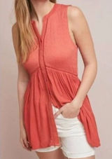 Anthropologie Nia Burnt Orange Ladder Stitch Boho Button Down Tunic Top L NEW Photo 0
