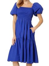 Vince Camuto Royal Blue Smocked Puff Sleeve Midi Dress Photo 0