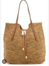 Anthropologie Beige raffia Woven & Brown Leather Tote Photo 0
