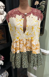 Free People “Gotta Have You” Tiered Tunic Top Multicolor Marigold Floral Print Photo 0