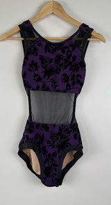 Kandi Kouture Black & Purple Floral Velvet Mesh Leotard Size AXS Photo 0