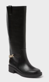 A New Day Classic Black Knee-High ridding boots with Gold Chain Accent Bobbi size 11 new Photo 0