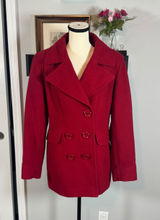 Vintage New York & Company Red Wool Blend Double Breasted Pea Coat Womens 12 Photo 0