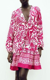 Zara Magenta Pink and Cream Printed Oversized Mini Dress Size M Photo 0