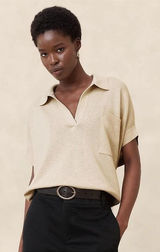 Banana Republic Cotton Linen Blend Polo Sweater Oatmeal Beige Short Sleeve M/L Photo 0