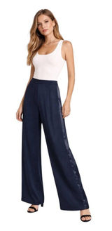 Free People Pants Womens 0 Black Rayon Satin Stripe‎ Wide Leg High Rise Photo 0
