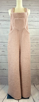 Halara Teddy Fuzzy Overalls Women M Pink Plush Wide Leg Romper Jumpsuit Photo 0