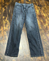 American Eagle distressed black super hi-rise baggy Straight 6 jeans Photo 0