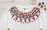 Vintage 90s Embroidered Yoke Short Sleeve Sweater‎ Cream Ramie Cotton Medium Photo 0