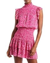 gold and fuchsia, print, smock, ruffle, mini dress Photo 0
