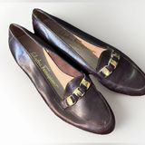 SALVATORE FERRAGAMO Boutique Brown Leather Gancini Link Strap Loafers Size 5‎ B Photo 0