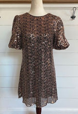 Eliza J Womens Bronze Black Sequin Puff Sleeve Shift Mini Dress‎ Size 10 Photo 0