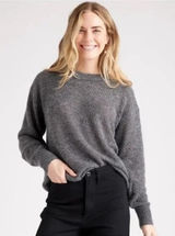 Quince Baby Alpaca-Wool‎ Diamond Stitch Crew Sweater in Charcoal Gray Size XS Photo 0