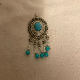 Turquoise and Silver Bohemian Brooch Photo 0