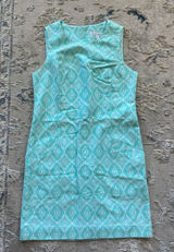 Southern Tide Teal and White Sleeveless Printed Shift Dress Photo 0