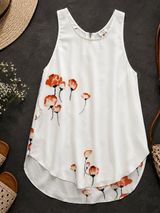 Aritzia Wilfred White Floral High Low Tank Top XXS Poppy Print Blouse Photo 0