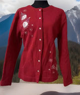 Y2K Snowmen W Snow Fleece‎ Sweater Snap Embroidered Red Classic Elements-sz L Photo 0